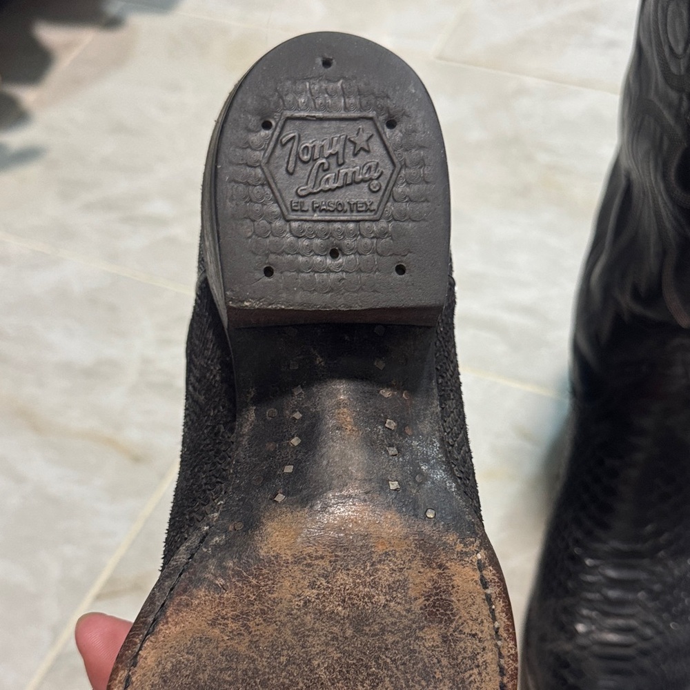 Tony Lama Black Embossed Cowboy Boots - Picture 5 of 5